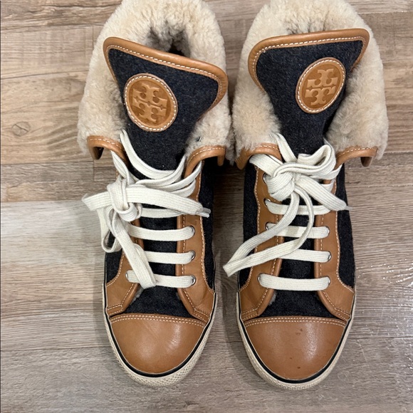Tory Burch Shoes - Tory Burch High-Top Benjamin Sneakers with Fur Trim 8.5